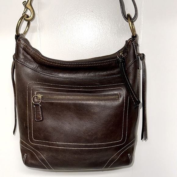 VINTAGE COACH CHELSEA  LACED DUFFLE CROSSBODY SHOULDER BAG 10399 Dark BROWN - Picture 5 of 13